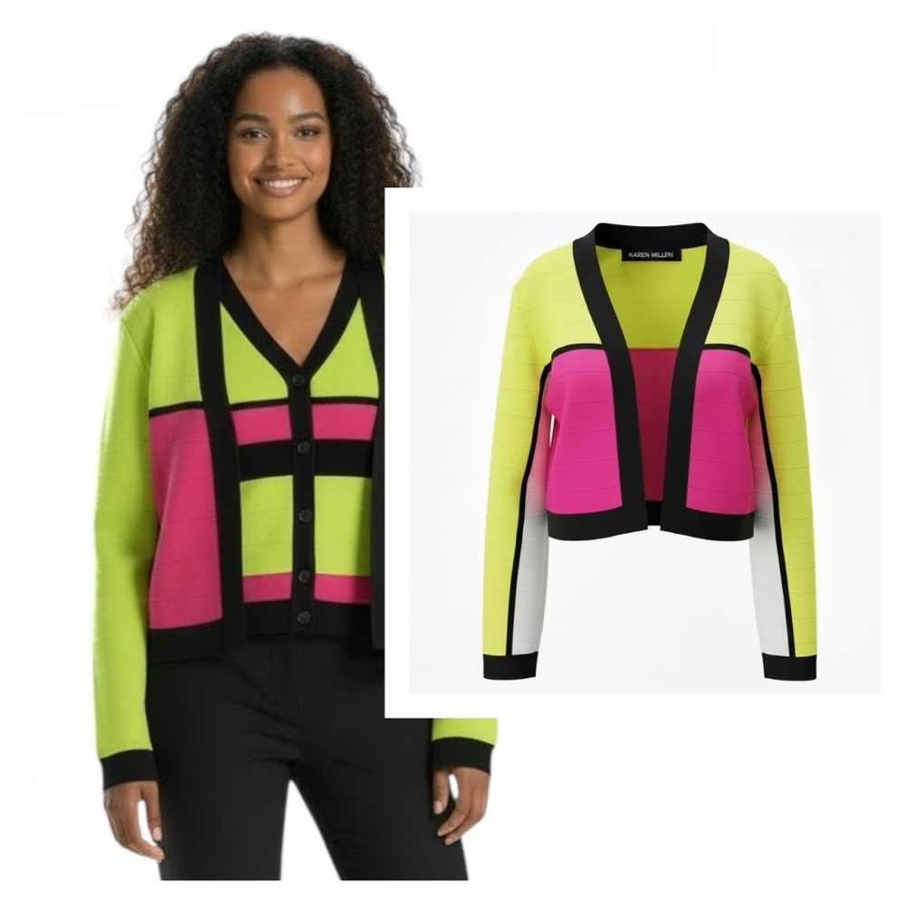 Karen Millen Neon Colorblock Cardigan Sweater XXXL